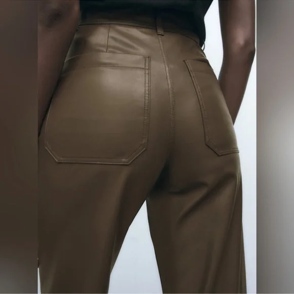 Zara , The Marine Pant Brown Wide-Leg Women's Pants size 42 - Picture 3 of 5